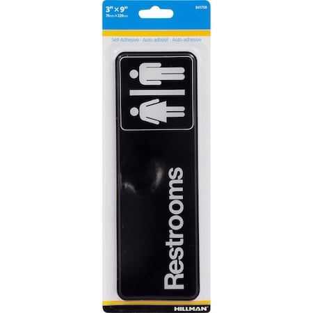 English Black Restroom Plaque 3 In. H X 9 In. W, 6PK